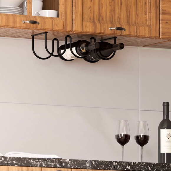 3 Bottle Under-cabinet Black Metal Wine Holder - Picture 4 of 6